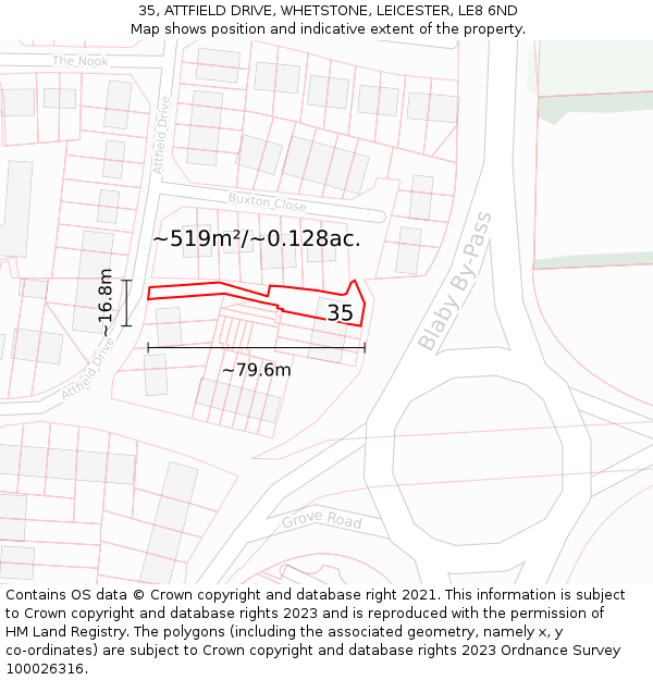 35, ATTFIELD DRIVE, WHETSTONE, LEICESTER, LE8 6ND: Plot and title map