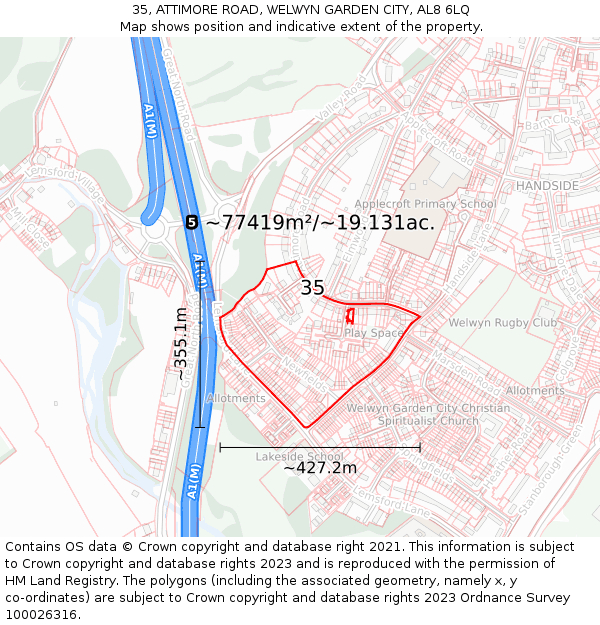 35, ATTIMORE ROAD, WELWYN GARDEN CITY, AL8 6LQ: Plot and title map