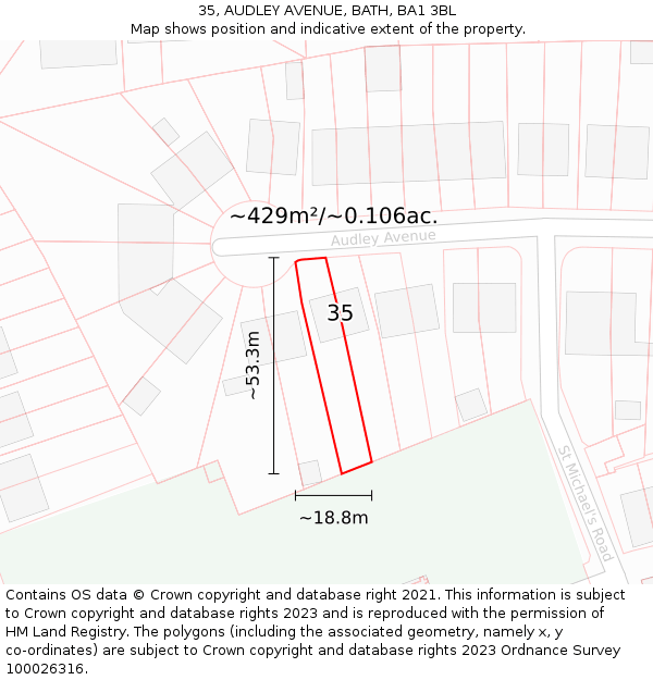 35, AUDLEY AVENUE, BATH, BA1 3BL: Plot and title map