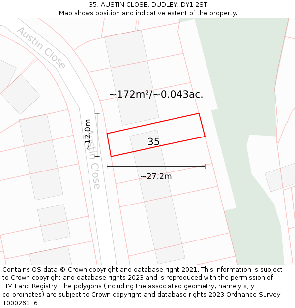 35, AUSTIN CLOSE, DUDLEY, DY1 2ST: Plot and title map