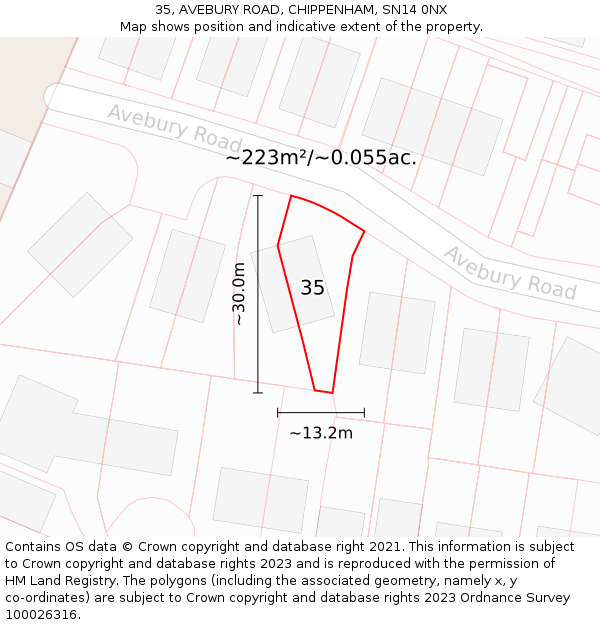 35, AVEBURY ROAD, CHIPPENHAM, SN14 0NX: Plot and title map