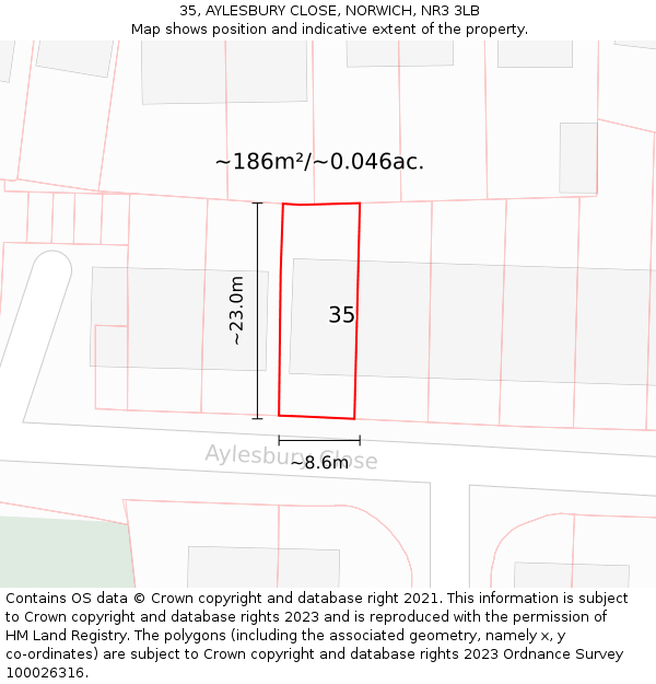 35, AYLESBURY CLOSE, NORWICH, NR3 3LB: Plot and title map