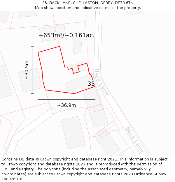 35, BACK LANE, CHELLASTON, DERBY, DE73 6TN: Plot and title map