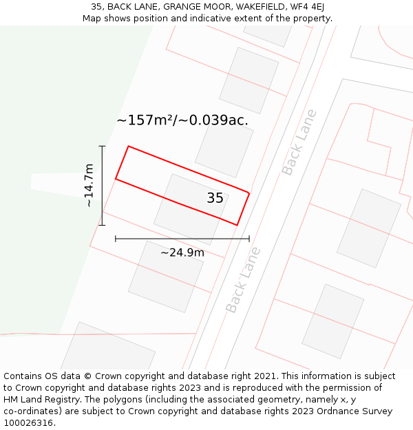 35, BACK LANE, GRANGE MOOR, WAKEFIELD, WF4 4EJ: Plot and title map