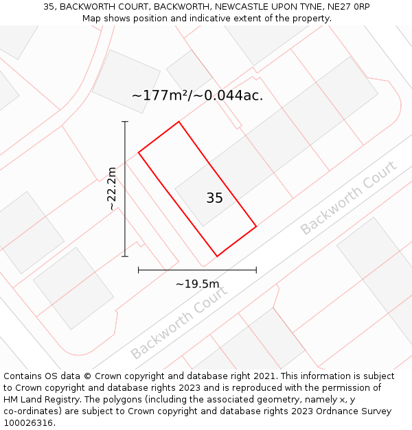 35, BACKWORTH COURT, BACKWORTH, NEWCASTLE UPON TYNE, NE27 0RP: Plot and title map