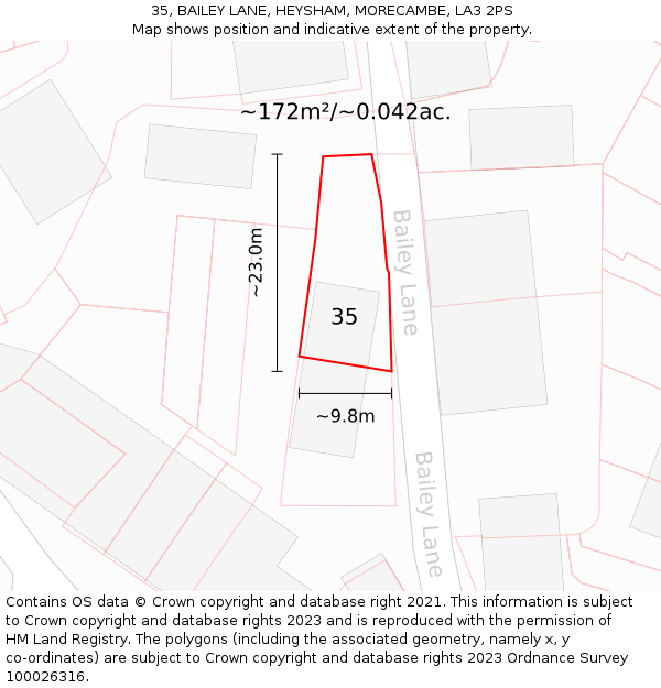 35, BAILEY LANE, HEYSHAM, MORECAMBE, LA3 2PS: Plot and title map