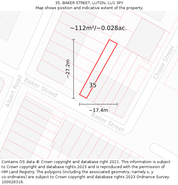 35, BAKER STREET, LUTON, LU1 3PY: Plot and title map