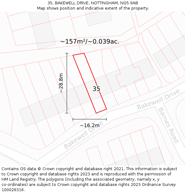 35, BAKEWELL DRIVE, NOTTINGHAM, NG5 9AB: Plot and title map