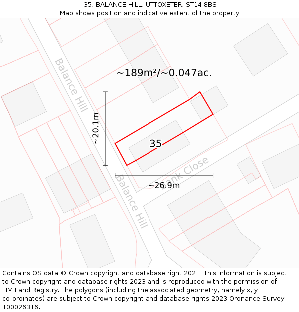 35, BALANCE HILL, UTTOXETER, ST14 8BS: Plot and title map
