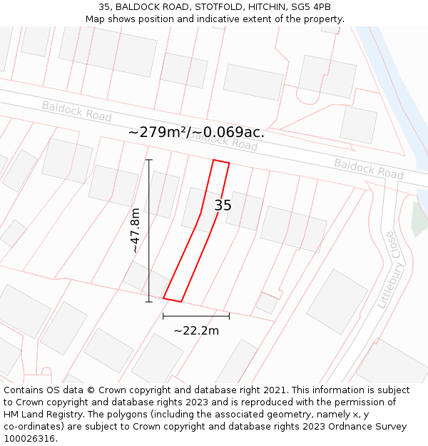 35, BALDOCK ROAD, STOTFOLD, HITCHIN, SG5 4PB: Plot and title map