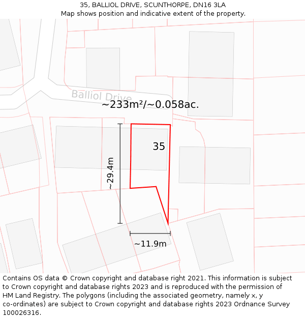 35, BALLIOL DRIVE, SCUNTHORPE, DN16 3LA: Plot and title map