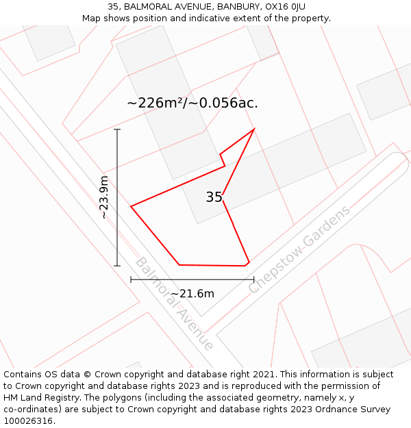 35, BALMORAL AVENUE, BANBURY, OX16 0JU: Plot and title map