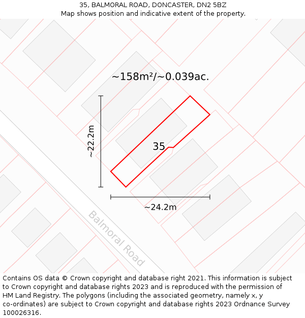 35, BALMORAL ROAD, DONCASTER, DN2 5BZ: Plot and title map