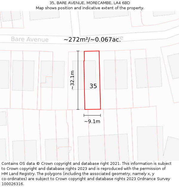 35, BARE AVENUE, MORECAMBE, LA4 6BD: Plot and title map