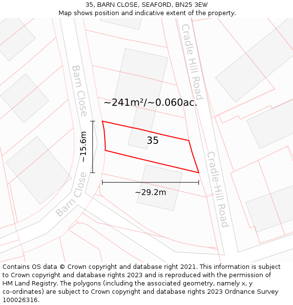 35, BARN CLOSE, SEAFORD, BN25 3EW: Plot and title map