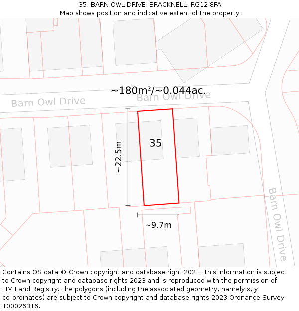 35, BARN OWL DRIVE, BRACKNELL, RG12 8FA: Plot and title map