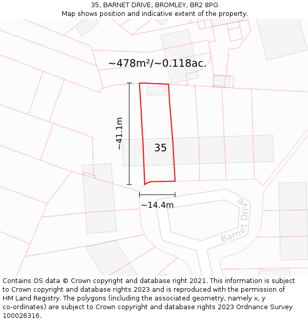 35, BARNET DRIVE, BROMLEY, BR2 8PG: Plot and title map