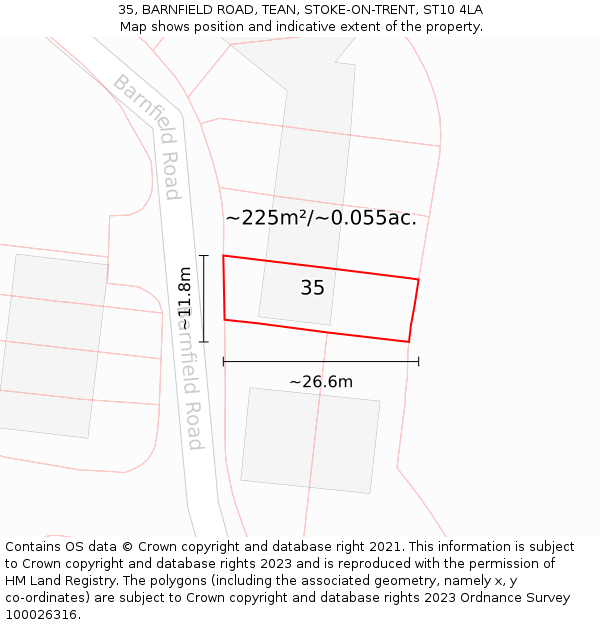 35, BARNFIELD ROAD, TEAN, STOKE-ON-TRENT, ST10 4LA: Plot and title map