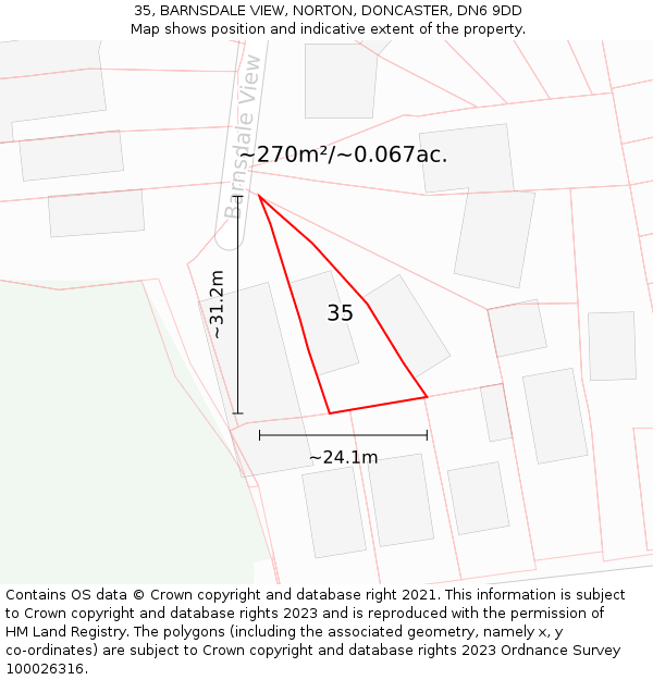 35, BARNSDALE VIEW, NORTON, DONCASTER, DN6 9DD: Plot and title map