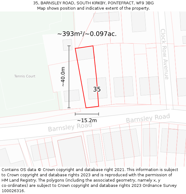 35, BARNSLEY ROAD, SOUTH KIRKBY, PONTEFRACT, WF9 3BG: Plot and title map