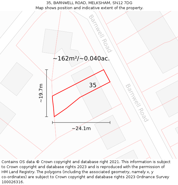 35, BARNWELL ROAD, MELKSHAM, SN12 7DG: Plot and title map