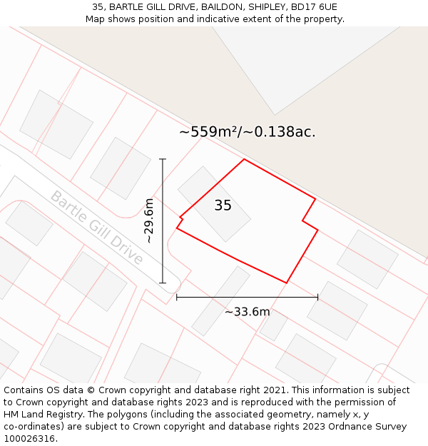 35, BARTLE GILL DRIVE, BAILDON, SHIPLEY, BD17 6UE: Plot and title map