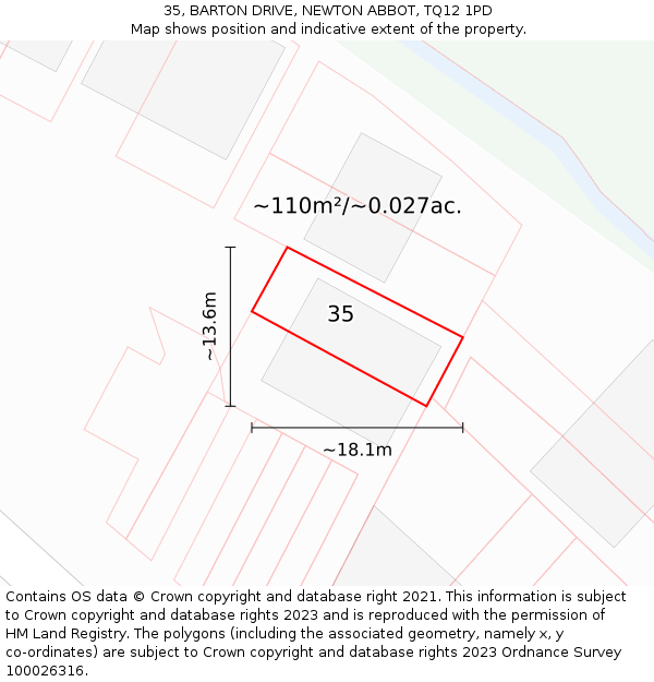 35, BARTON DRIVE, NEWTON ABBOT, TQ12 1PD: Plot and title map