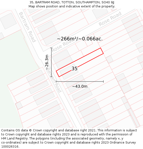 35, BARTRAM ROAD, TOTTON, SOUTHAMPTON, SO40 9JJ: Plot and title map