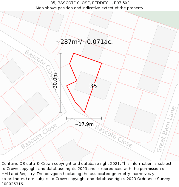 35, BASCOTE CLOSE, REDDITCH, B97 5XF: Plot and title map