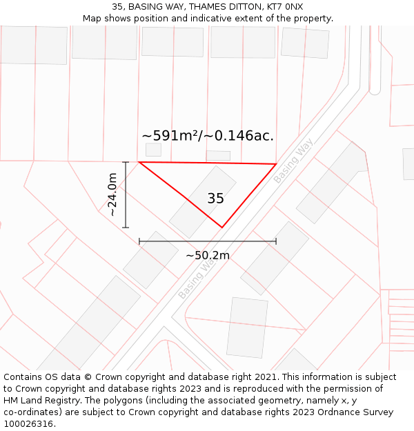 35, BASING WAY, THAMES DITTON, KT7 0NX: Plot and title map