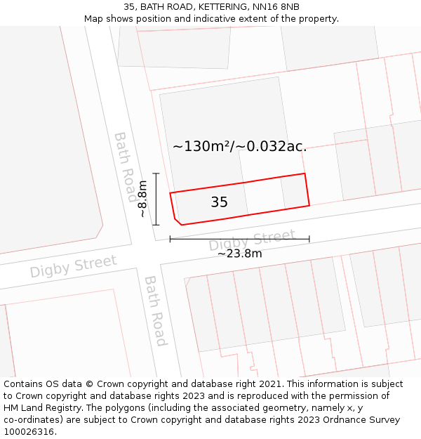 35, BATH ROAD, KETTERING, NN16 8NB: Plot and title map