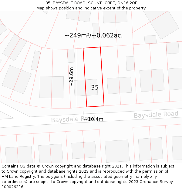 35, BAYSDALE ROAD, SCUNTHORPE, DN16 2QE: Plot and title map