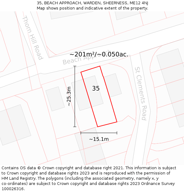 35, BEACH APPROACH, WARDEN, SHEERNESS, ME12 4NJ: Plot and title map