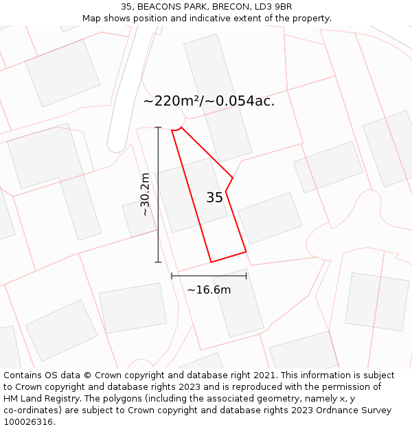 35, BEACONS PARK, BRECON, LD3 9BR: Plot and title map