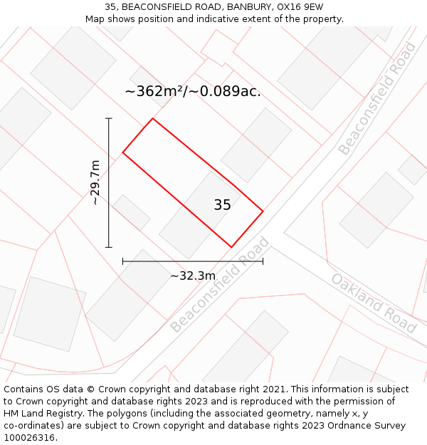 35, BEACONSFIELD ROAD, BANBURY, OX16 9EW: Plot and title map