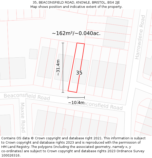 35, BEACONSFIELD ROAD, KNOWLE, BRISTOL, BS4 2JE: Plot and title map