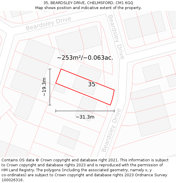 35, BEARDSLEY DRIVE, CHELMSFORD, CM1 6GQ: Plot and title map