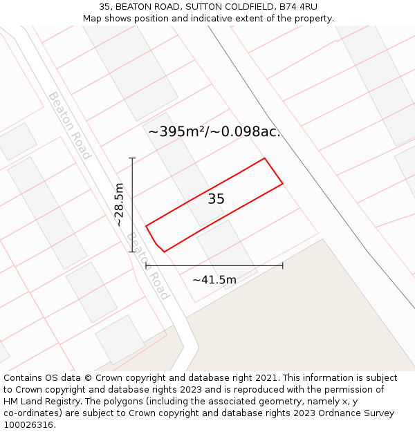 35, BEATON ROAD, SUTTON COLDFIELD, B74 4RU: Plot and title map