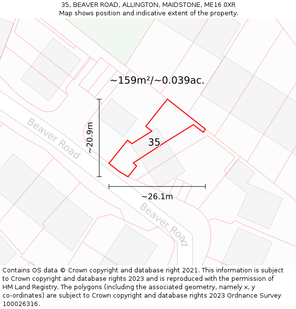 35, BEAVER ROAD, ALLINGTON, MAIDSTONE, ME16 0XR: Plot and title map