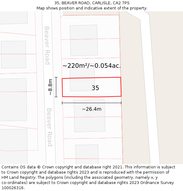 35, BEAVER ROAD, CARLISLE, CA2 7PS: Plot and title map