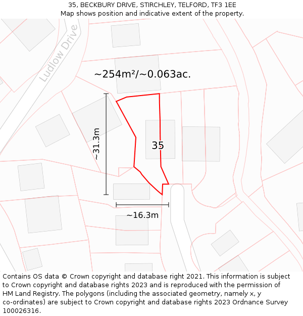 35, BECKBURY DRIVE, STIRCHLEY, TELFORD, TF3 1EE: Plot and title map