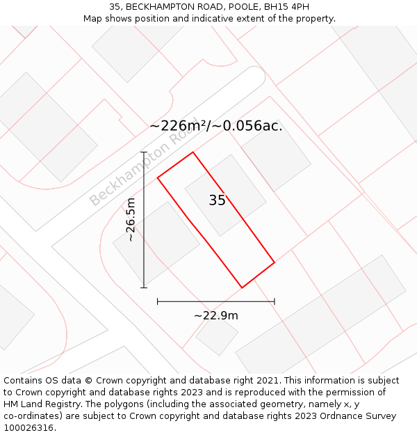 35, BECKHAMPTON ROAD, POOLE, BH15 4PH: Plot and title map