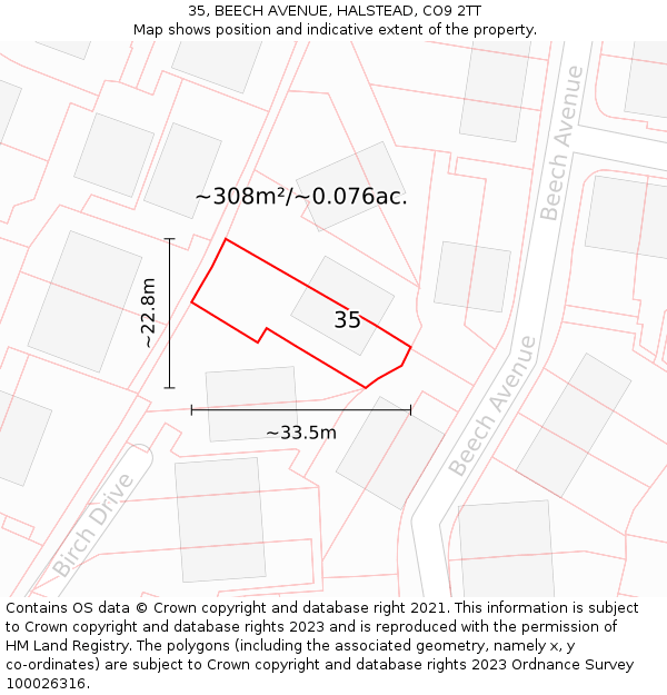 35, BEECH AVENUE, HALSTEAD, CO9 2TT: Plot and title map