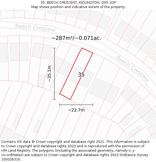 35, BEECH CRESCENT, KIDLINGTON, OX5 1DP: Plot and title map