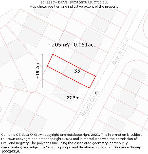 35, BEECH DRIVE, BROADSTAIRS, CT10 2LL: Plot and title map