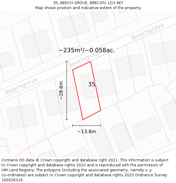 35, BEECH GROVE, BRECON, LD3 9ET: Plot and title map