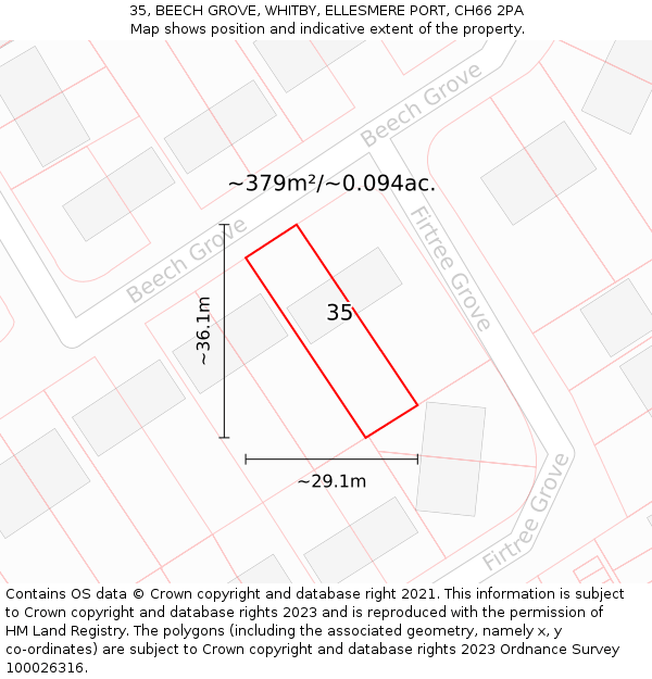 35, BEECH GROVE, WHITBY, ELLESMERE PORT, CH66 2PA: Plot and title map