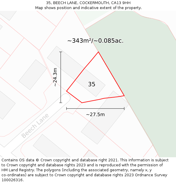 35, BEECH LANE, COCKERMOUTH, CA13 9HH: Plot and title map