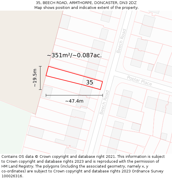 35, BEECH ROAD, ARMTHORPE, DONCASTER, DN3 2DZ: Plot and title map