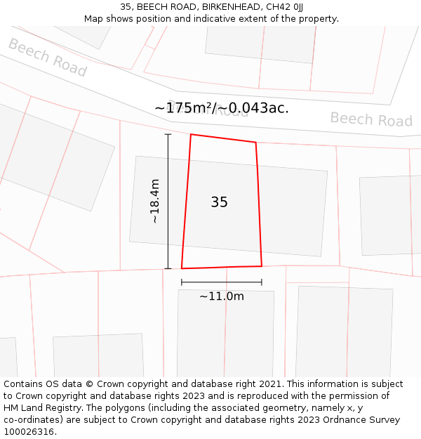 35, BEECH ROAD, BIRKENHEAD, CH42 0JJ: Plot and title map